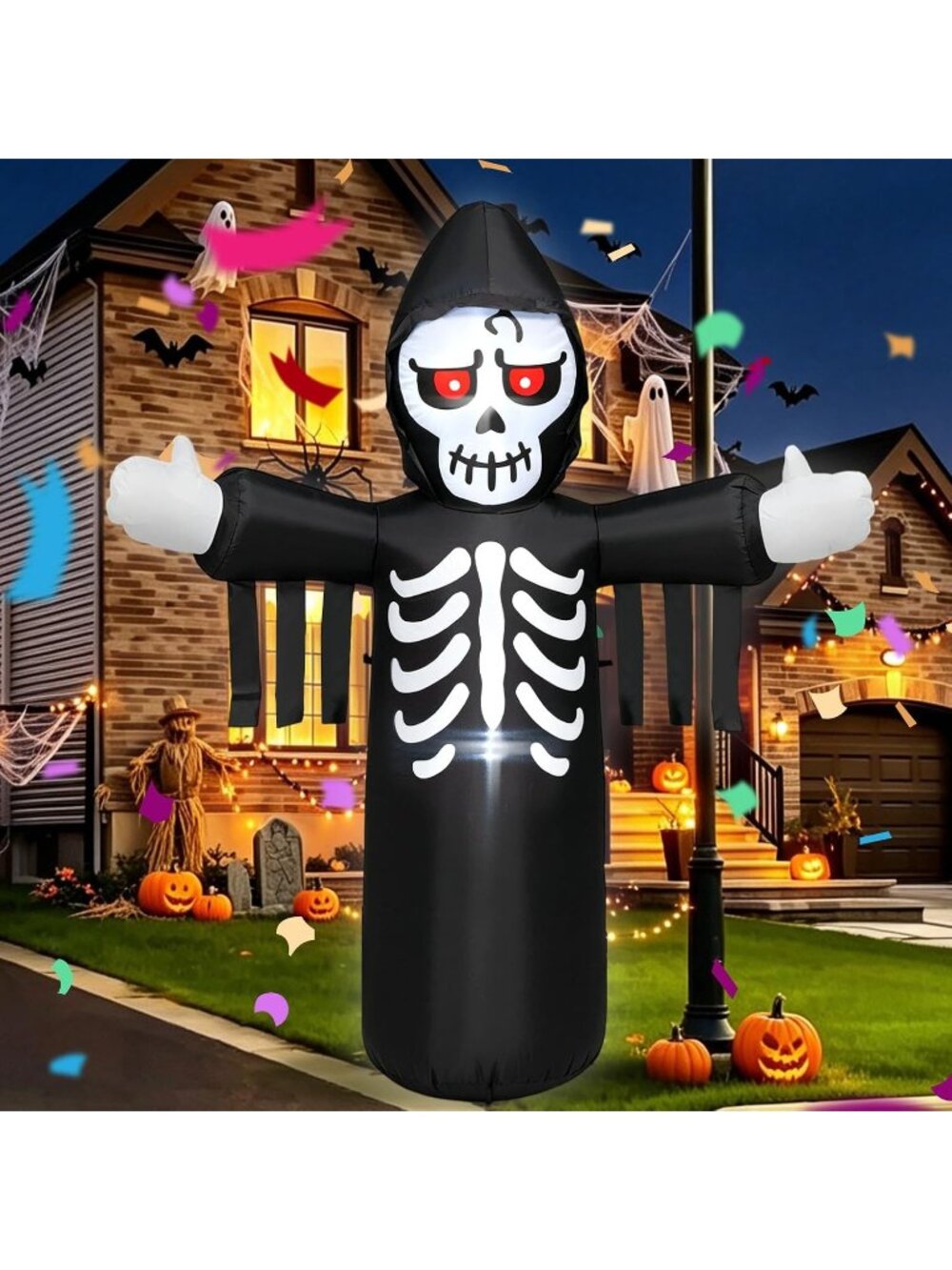 🎃 7 FT Ghost Pumpkin Spider Halloween Inflatable Yard Decoration LED Lights